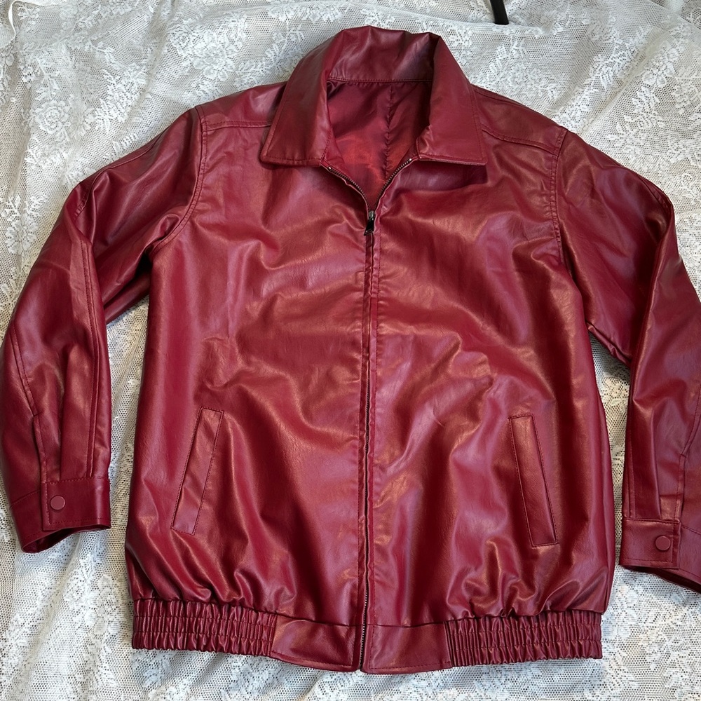 Burgundy Faux Leather Jacket
